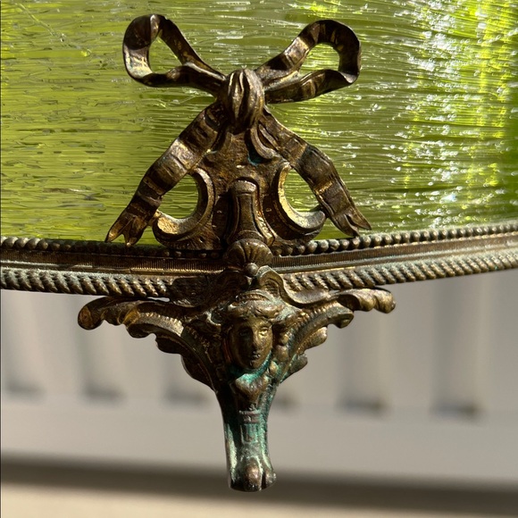 Antique French Jardiniere Loetz Style Green Glass Ormolu Art Deco Centerpiece - Picture 11 of 17